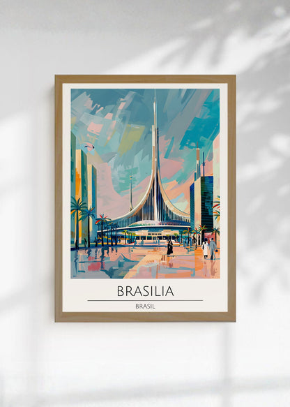 Cuadro Decorativo Travel, Brasilia, Brasil, Ilustración Catedral