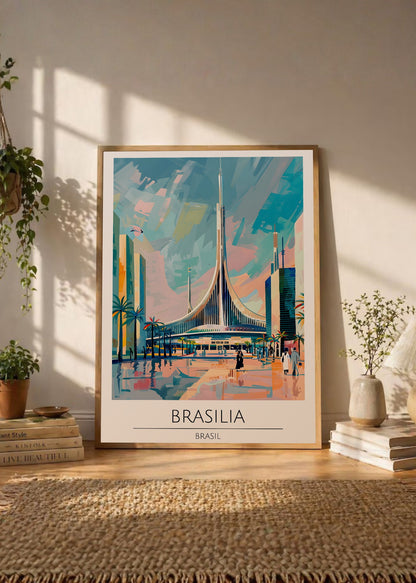Cuadro Decorativo Travel, Brasilia, Brasil, Ilustración Catedral
