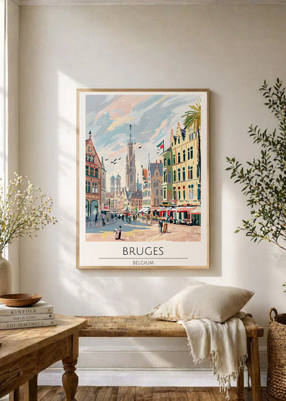 Cuadro Decorativo Travel, Brujas, Bélgica, Ilustración Ciudad