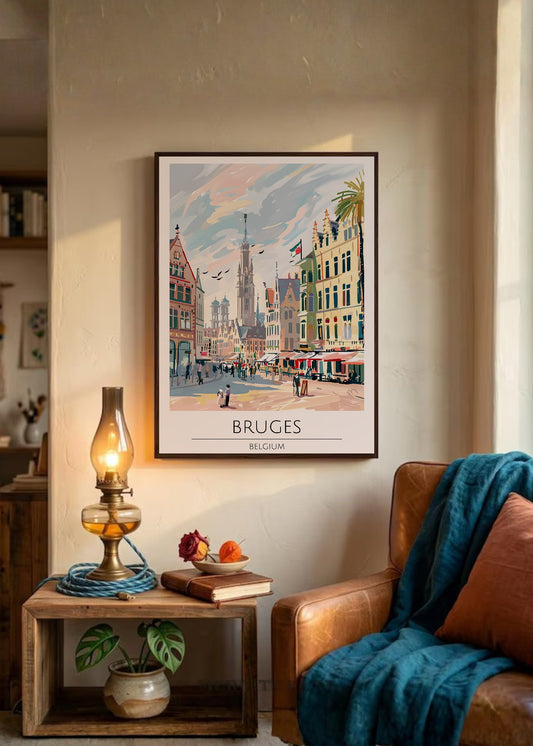 Cuadro Decorativo Travel, Brujas, Bélgica, Ilustración Ciudad