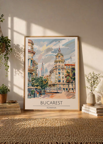 Cuadro Decorativo Travel, Bucarest, Rumania, Ilustración Ciudad
