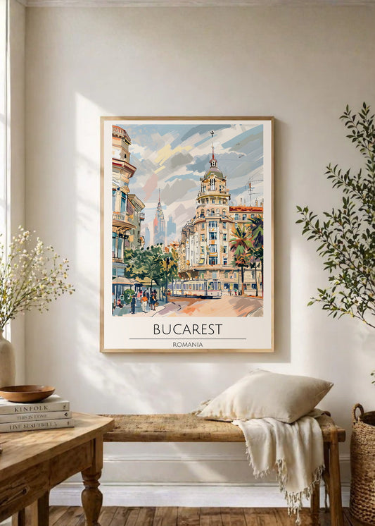 Cuadro Decorativo Travel, Bucarest, Rumania, Ilustración Ciudad