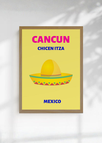 Cuadro Decorativo Travel, Cancún, México, Sombrero Amarillo
