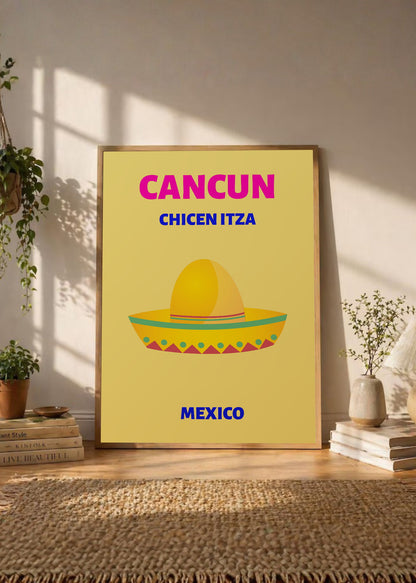 Cuadro Decorativo Travel, Cancún, México, Sombrero Amarillo
