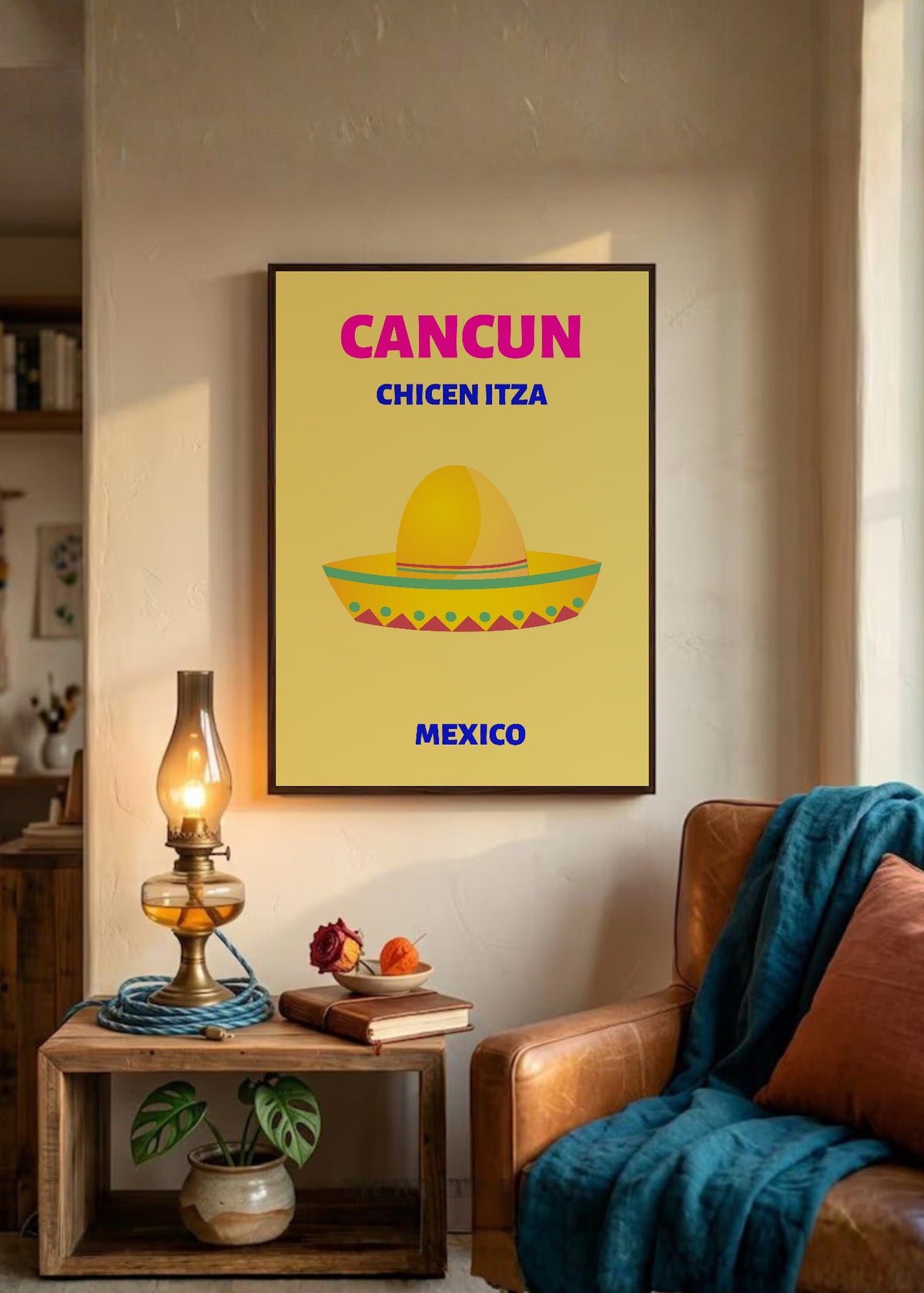 Cuadro Decorativo Travel, Cancún, México, Sombrero Amarillo