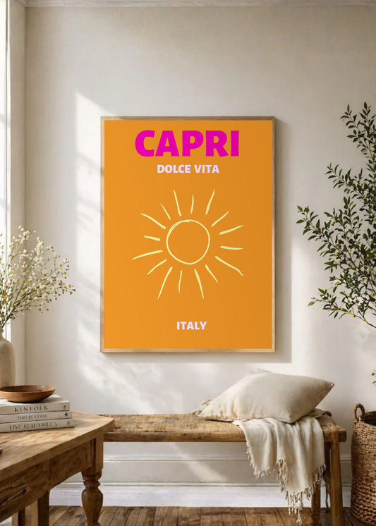 Cuadro Decorativo Travel, Capri, Italia, Sol Naranja