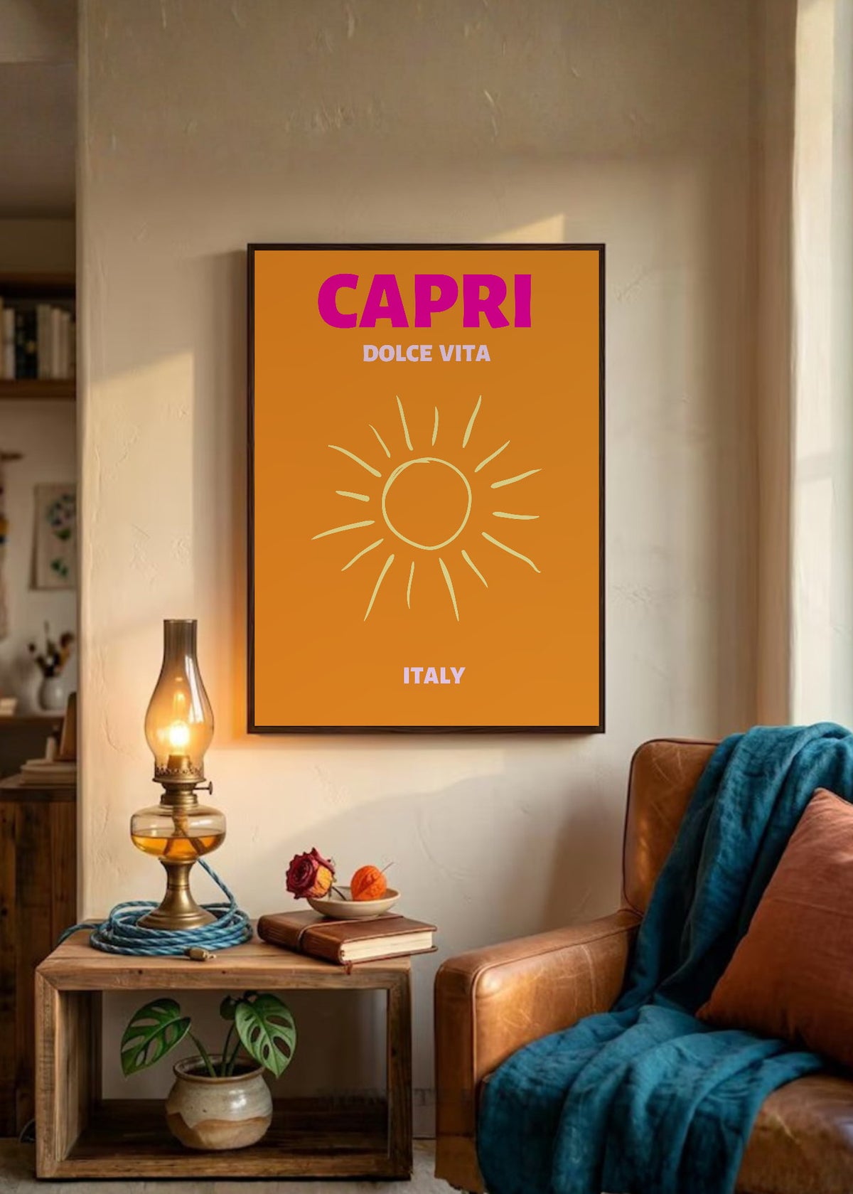 Cuadro Decorativo Travel, Capri, Italia, Sol Naranja