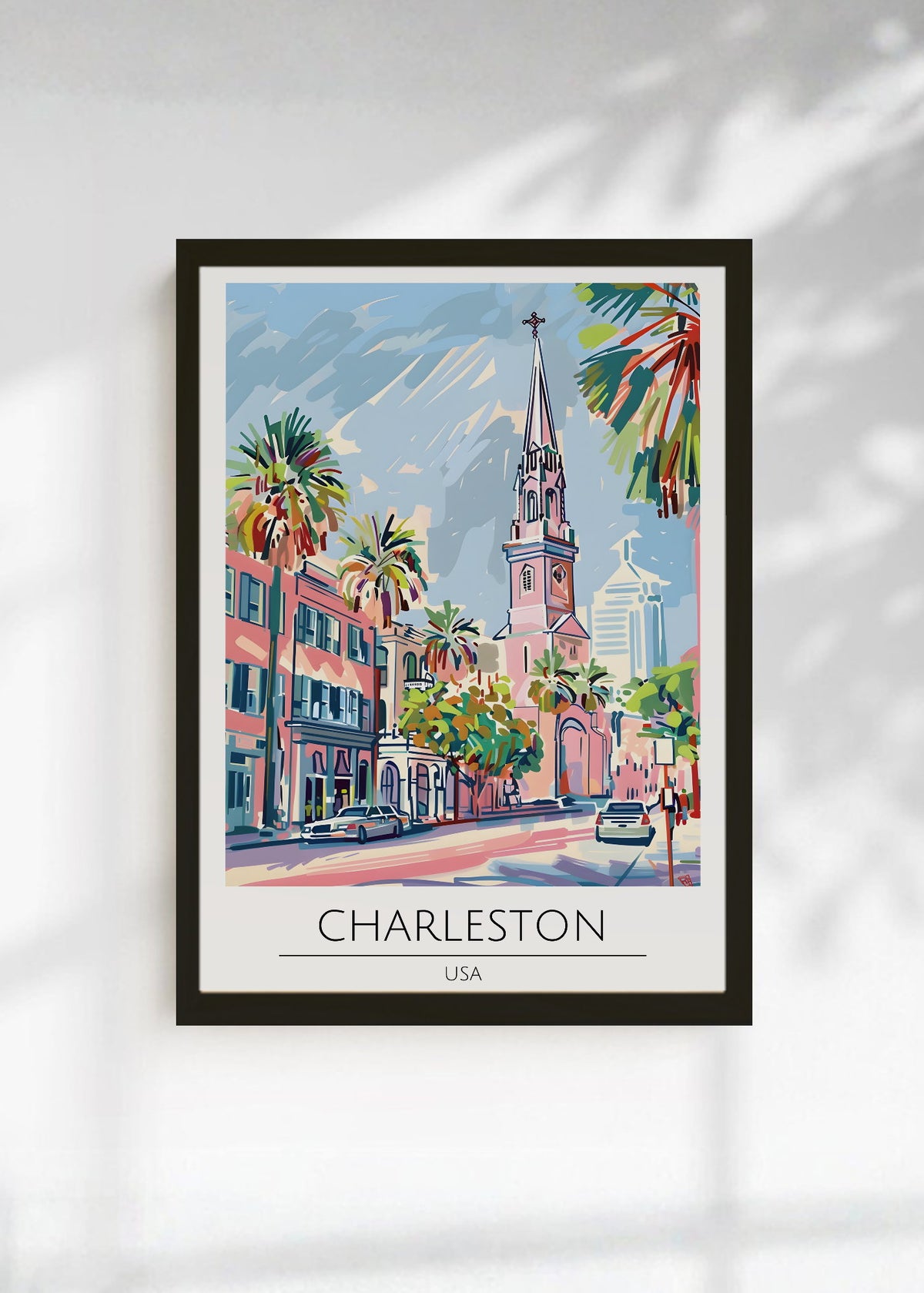 Cuadro Decorativo Travel, Charleston, USA, Ilustración Iglesia