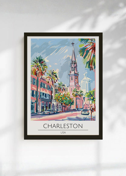 Cuadro Decorativo Travel, Charleston, USA, Ilustración Iglesia