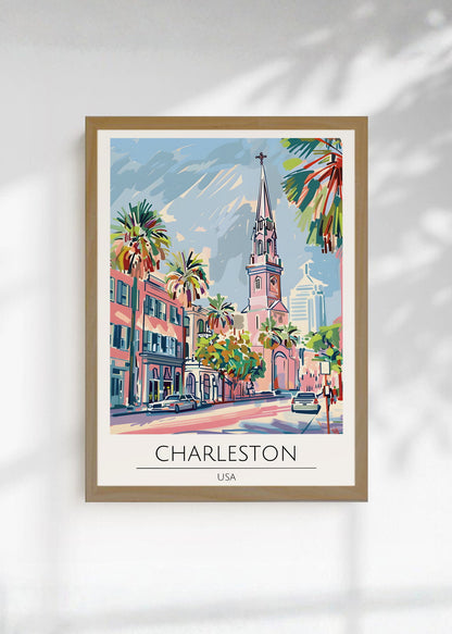 Cuadro Decorativo Travel, Charleston, USA, Ilustración Iglesia