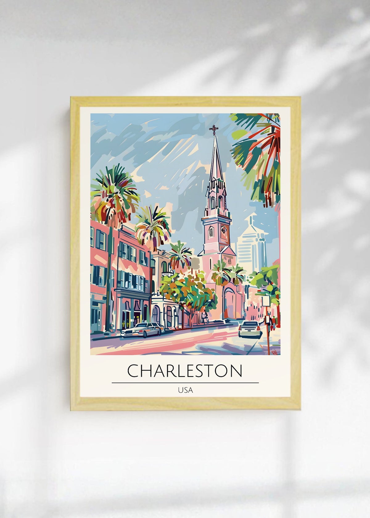 Cuadro Decorativo Travel, Charleston, USA, Ilustración Iglesia