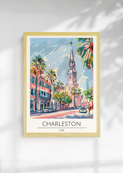 Cuadro Decorativo Travel, Charleston, USA, Ilustración Iglesia