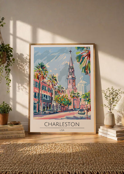 Cuadro Decorativo Travel, Charleston, USA, Ilustración Iglesia