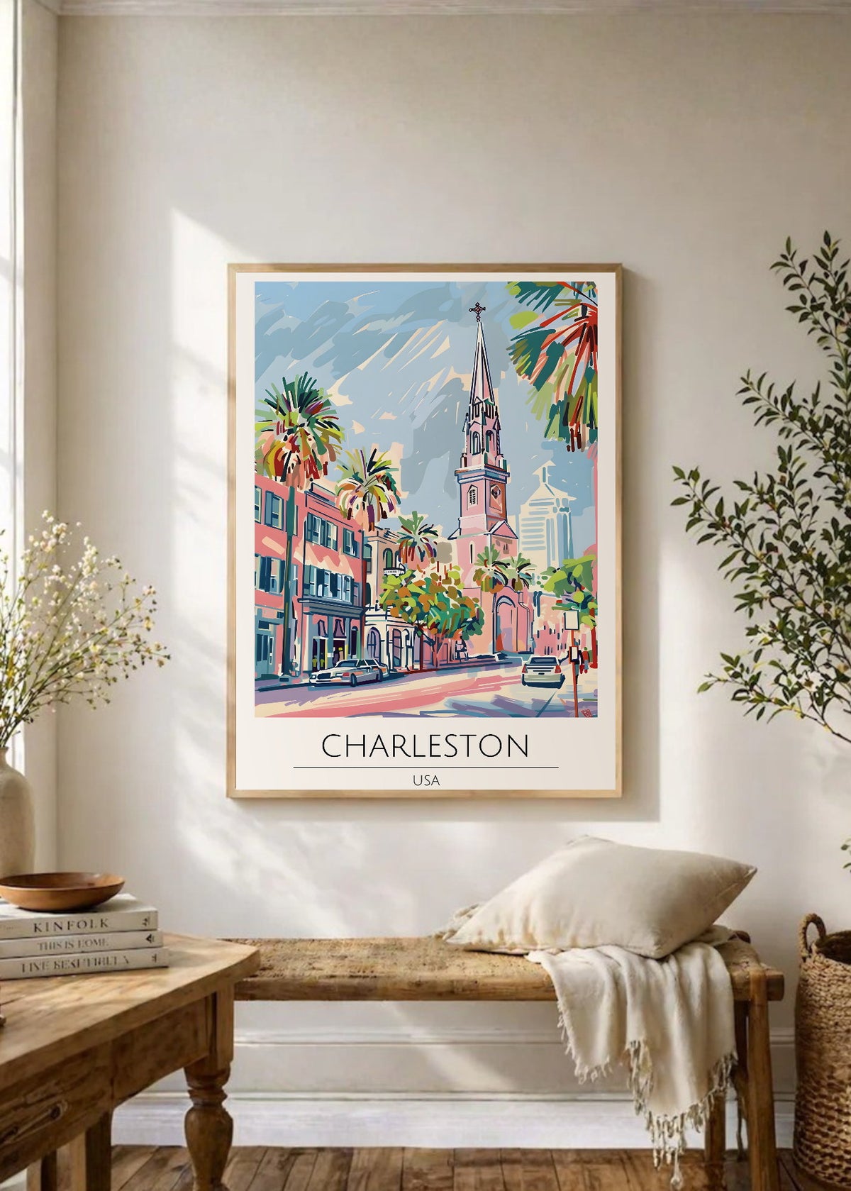 Cuadro Decorativo Travel, Charleston, USA, Ilustración Iglesia