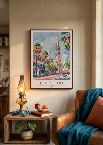 Cuadro Decorativo Travel, Charleston, USA, Ilustración Iglesia