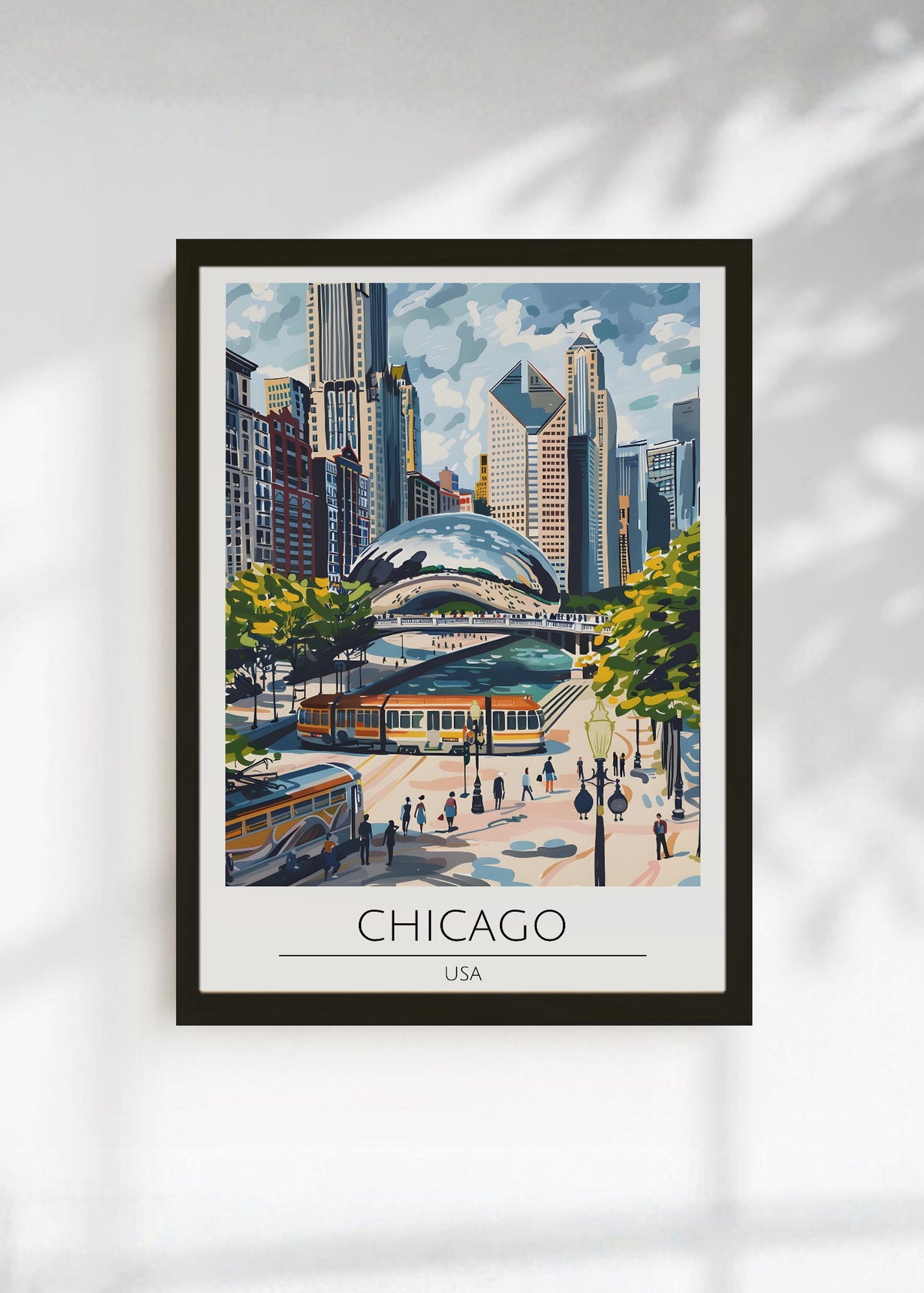 Cuadro Decorativo Travel, Chicago, USA, Ilustración Cloud Gate