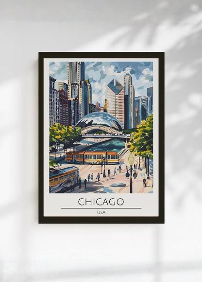 Cuadro Decorativo Travel, Chicago, USA, Ilustración Cloud Gate