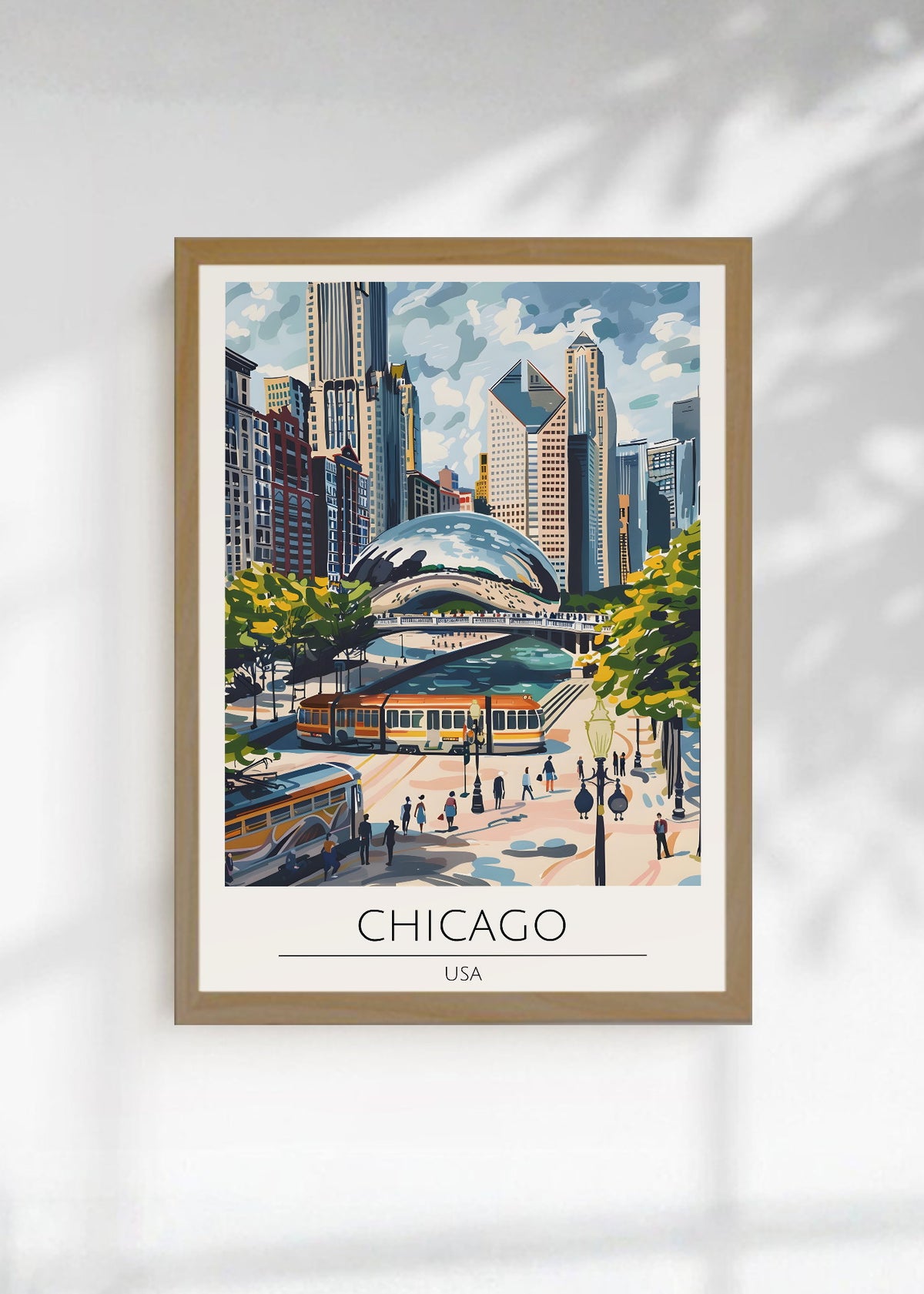 Cuadro Decorativo Travel, Chicago, USA, Ilustración Cloud Gate
