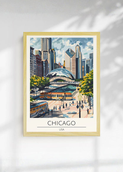 Cuadro Decorativo Travel, Chicago, USA, Ilustración Cloud Gate