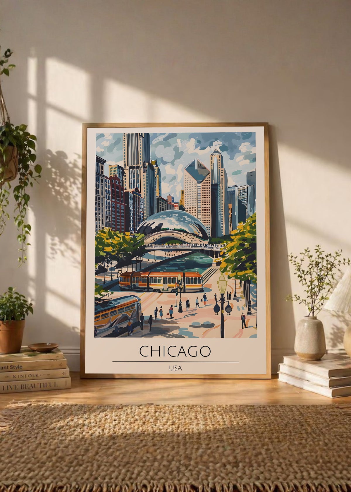 Cuadro Decorativo Travel, Chicago, USA, Ilustración Cloud Gate