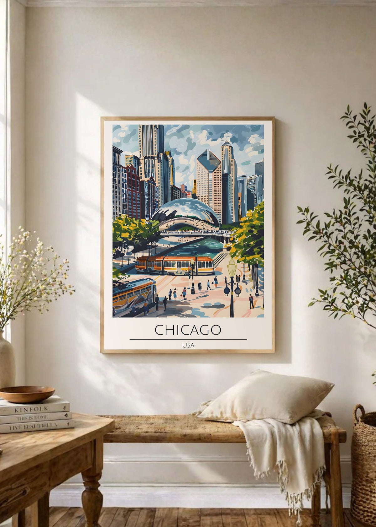 Cuadro Decorativo Travel, Chicago, USA, Ilustración Cloud Gate