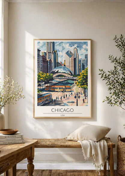Cuadro Decorativo Travel, Chicago, USA, Ilustración Cloud Gate
