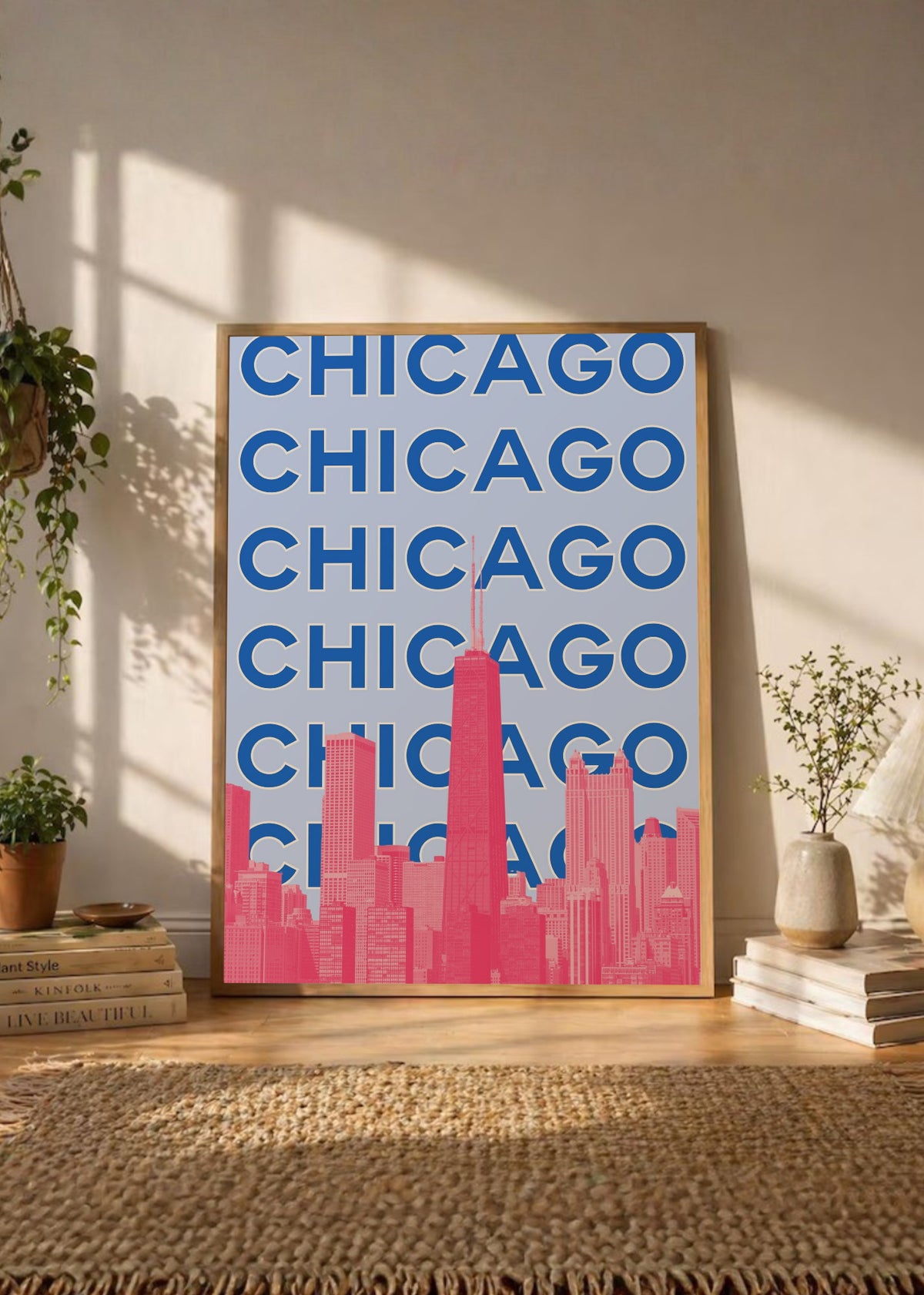 Cuadro Decorativo Travel, Chicago, USA, Skyline Azul Rosa