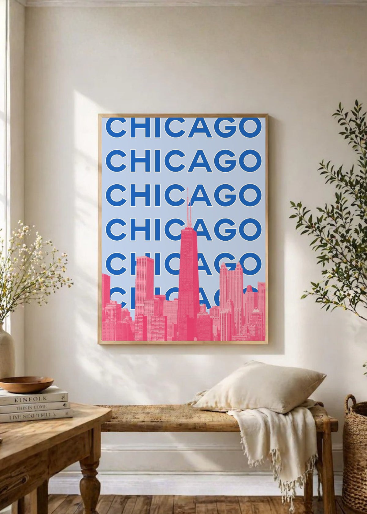 Cuadro Decorativo Travel, Chicago, USA, Skyline Azul Rosa