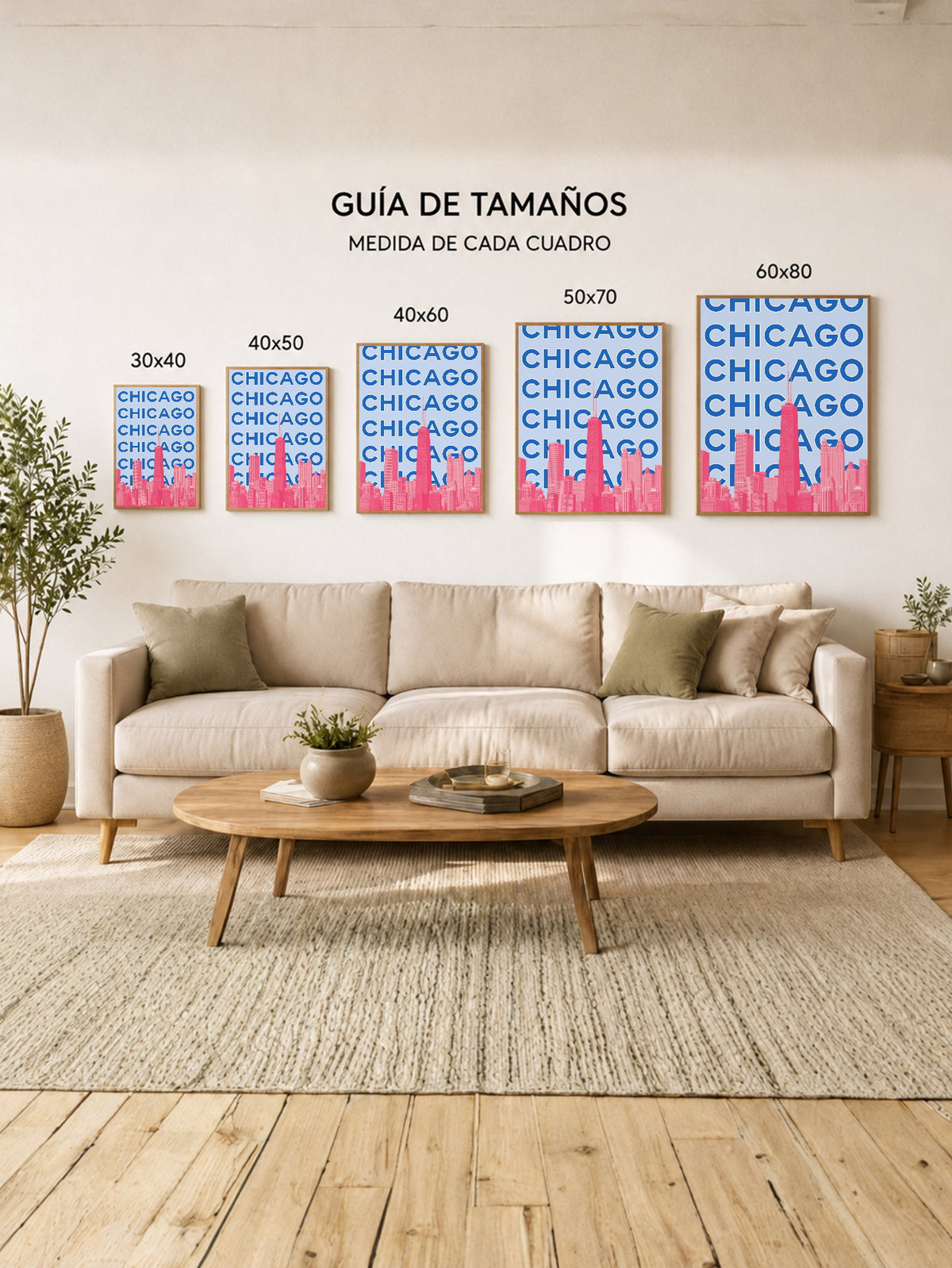 Cuadro Decorativo Travel, Chicago, USA, Skyline Azul Rosa
