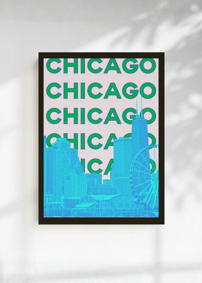 Cuadro Decorativo Travel, Chicago, USA, Skyline Verde Azul