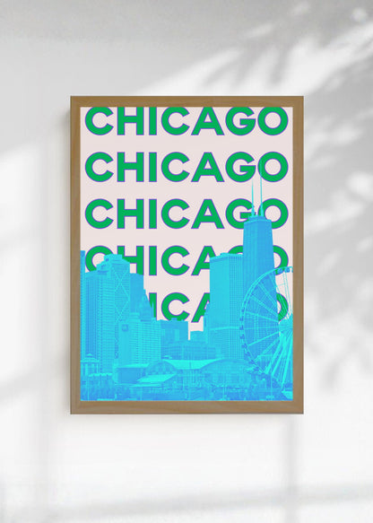 Cuadro Decorativo Travel, Chicago, USA, Skyline Verde Azul