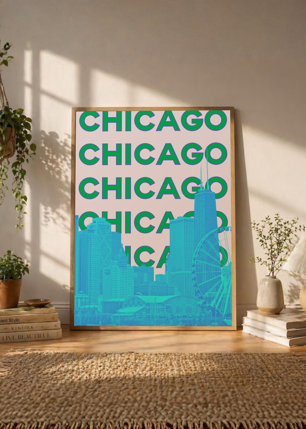 Cuadro Decorativo Travel, Chicago, USA, Skyline Verde Azul