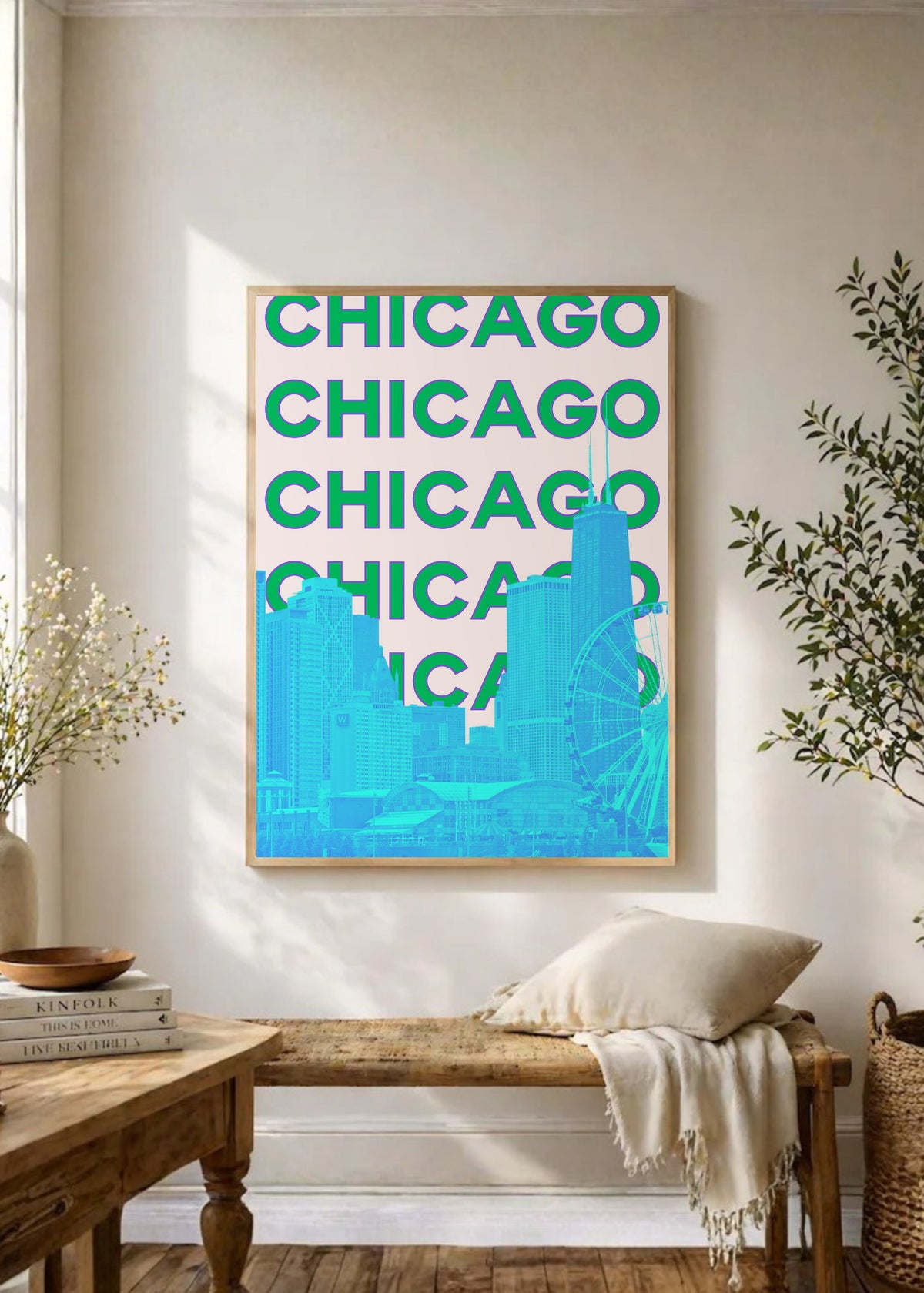 Cuadro Decorativo Travel, Chicago, USA, Skyline Verde Azul