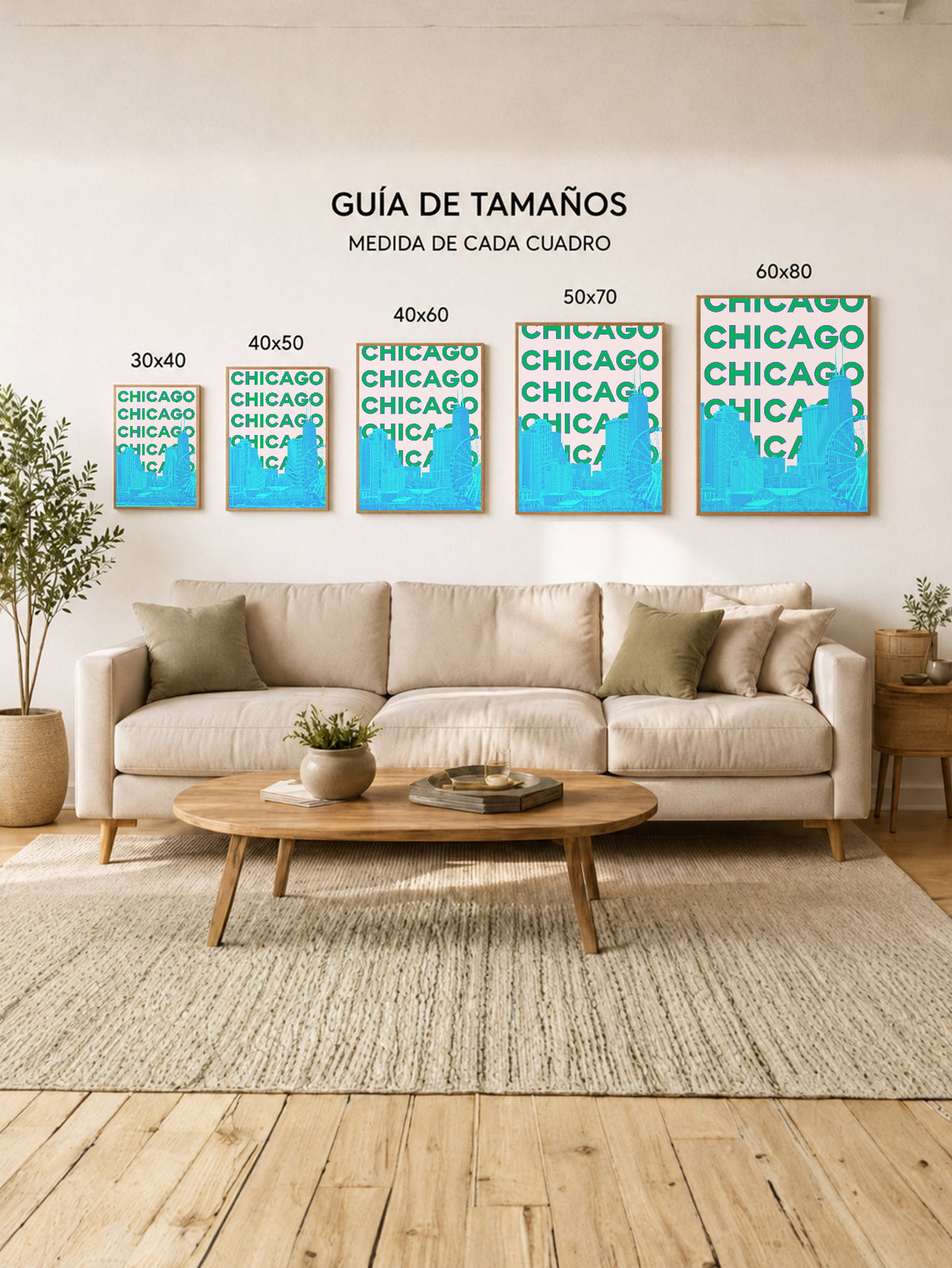 Cuadro Decorativo Travel, Chicago, USA, Skyline Verde Azul