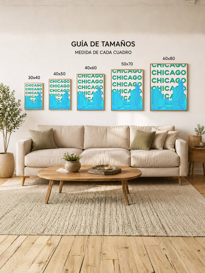 Cuadro Decorativo Travel, Chicago, USA, Skyline Verde Azul
