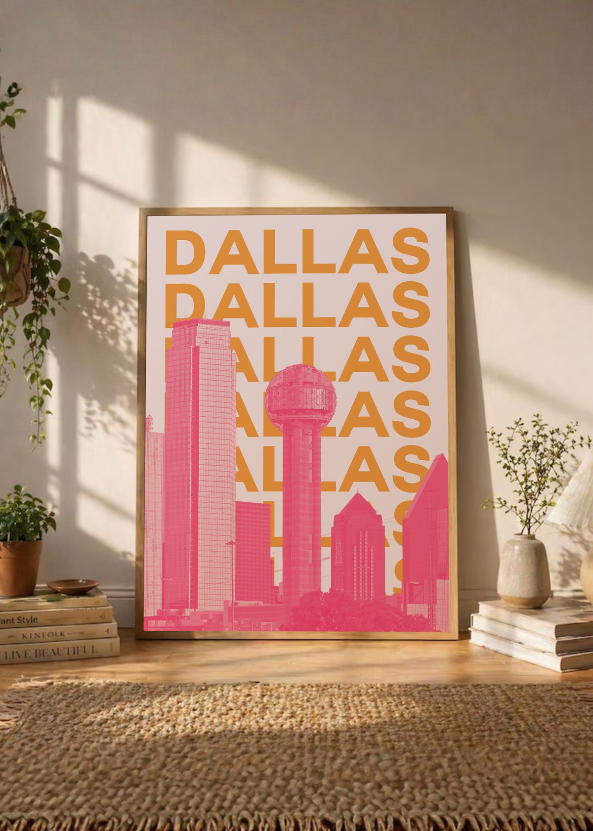 Cuadro Decorativo Travel, Dallas, USA, Skyline Naranja Rosa