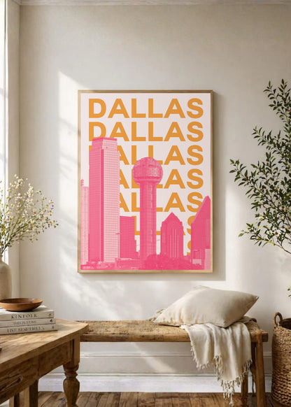 Cuadro Decorativo Travel, Dallas, USA, Skyline Naranja Rosa