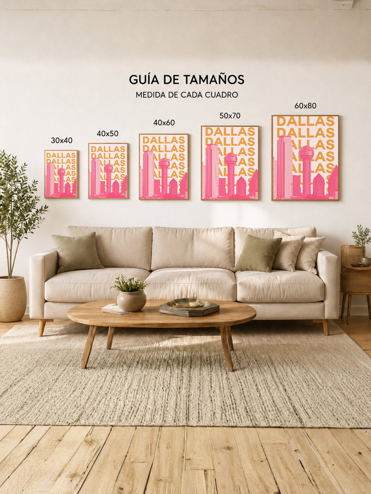 Cuadro Decorativo Travel, Dallas, USA, Skyline Naranja Rosa