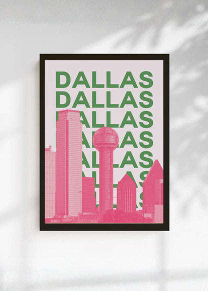 Cuadro Decorativo Travel, Dallas, USA, Skyline Verde Rosa