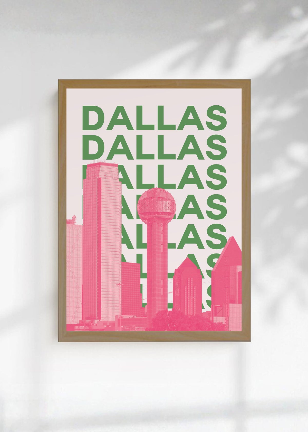 Cuadro Decorativo Travel, Dallas, USA, Skyline Verde Rosa