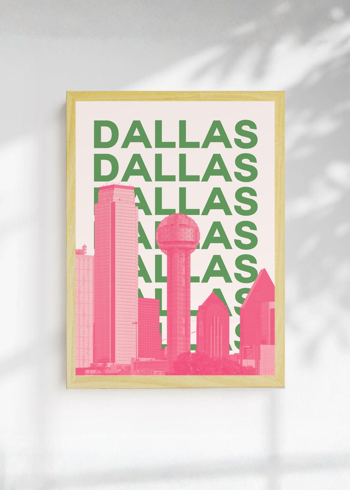 Cuadro Decorativo Travel, Dallas, USA, Skyline Verde Rosa