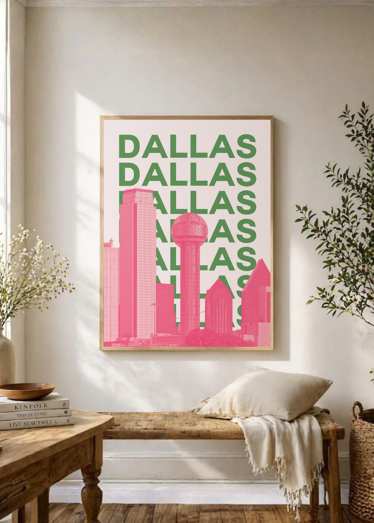 Cuadro Decorativo Travel, Dallas, USA, Skyline Verde Rosa