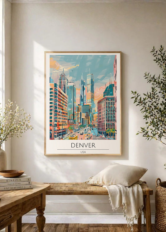 Cuadro Decorativo Travel, Denver, USA, Ilustración Ciudad