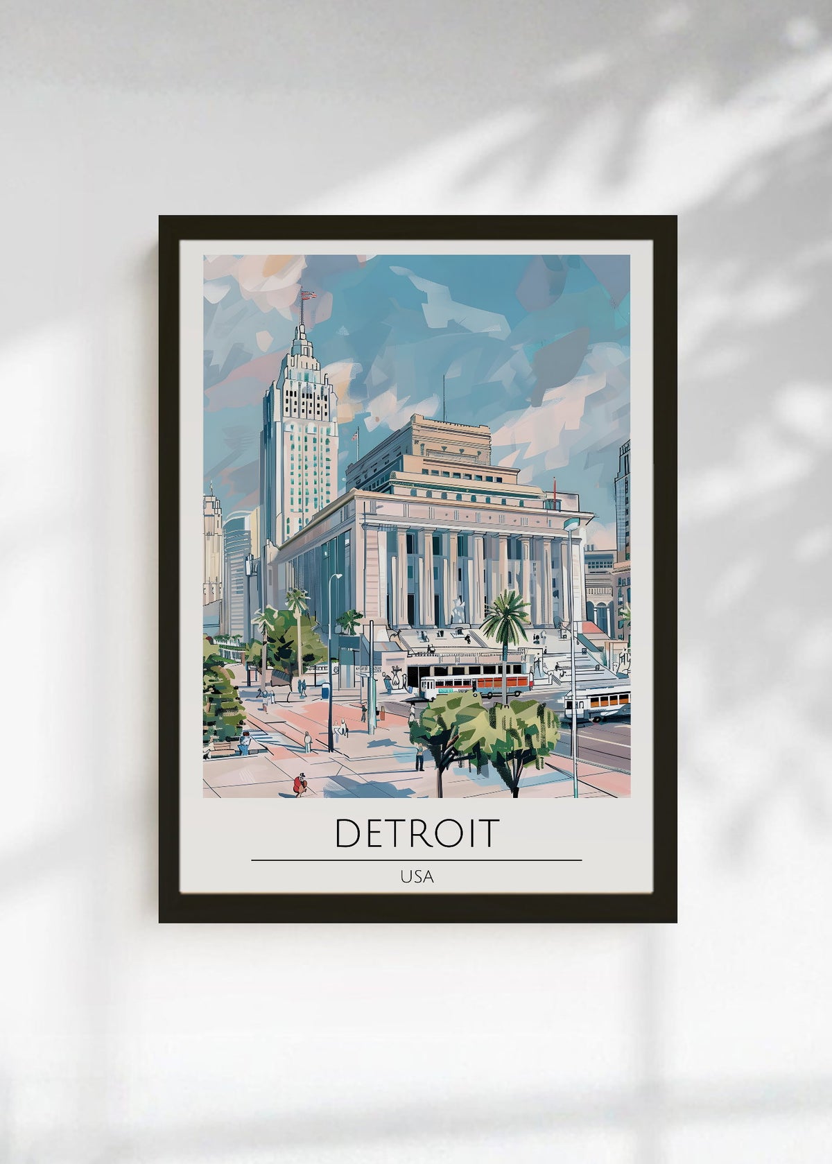 Cuadro Decorativo Travel, Detroit, USA, Ilustración Ciudad