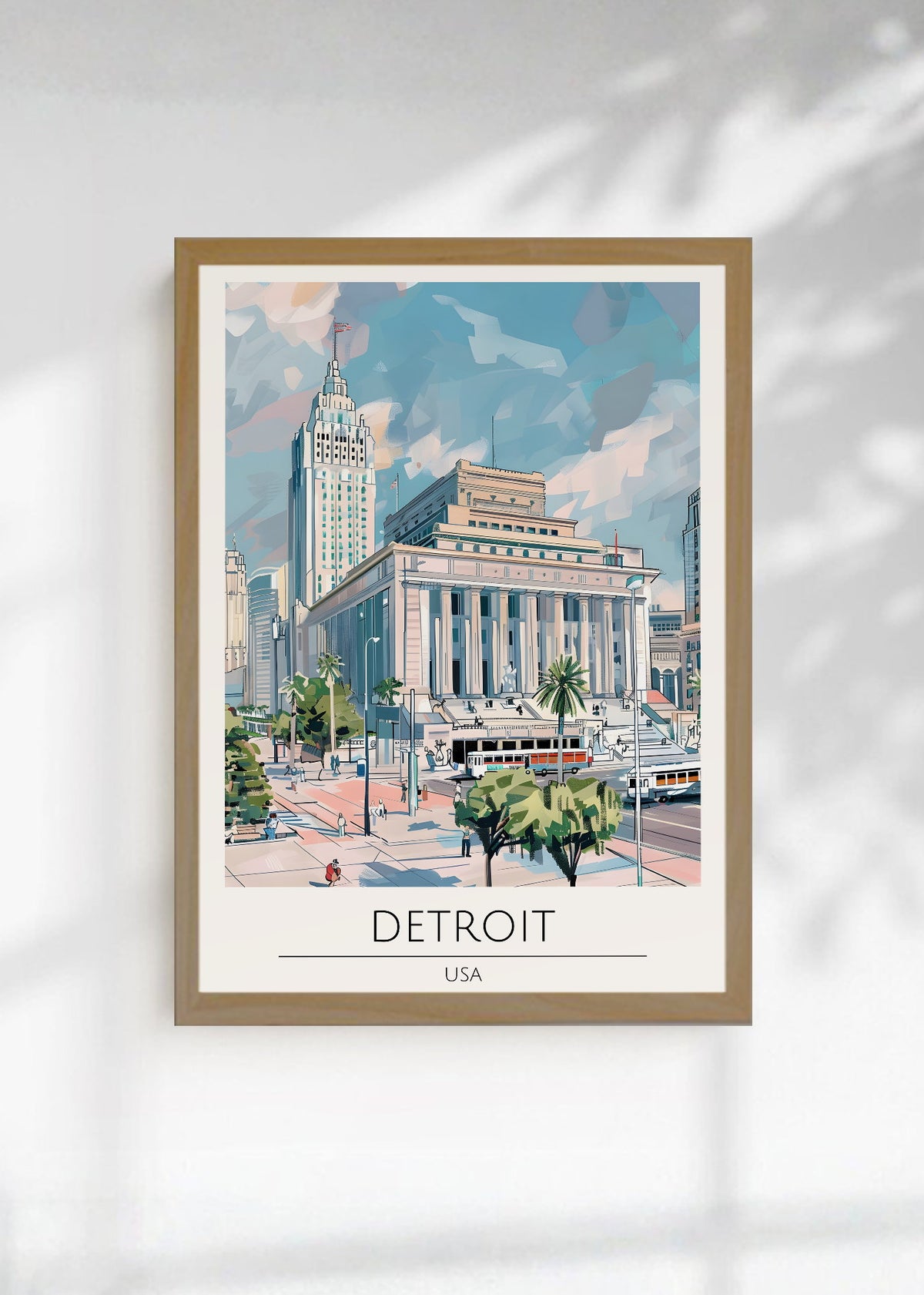 Cuadro Decorativo Travel, Detroit, USA, Ilustración Ciudad