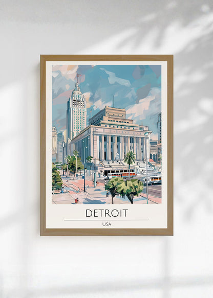 Cuadro Decorativo Travel, Detroit, USA, Ilustración Ciudad