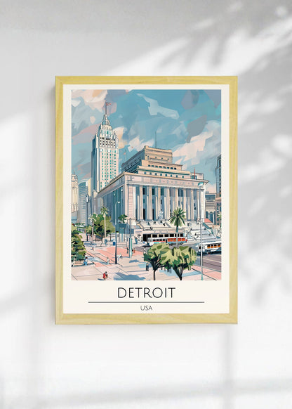 Cuadro Decorativo Travel, Detroit, USA, Ilustración Ciudad
