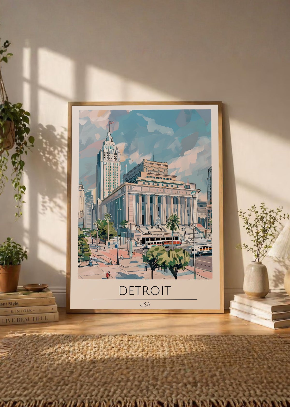 Cuadro Decorativo Travel, Detroit, USA, Ilustración Ciudad