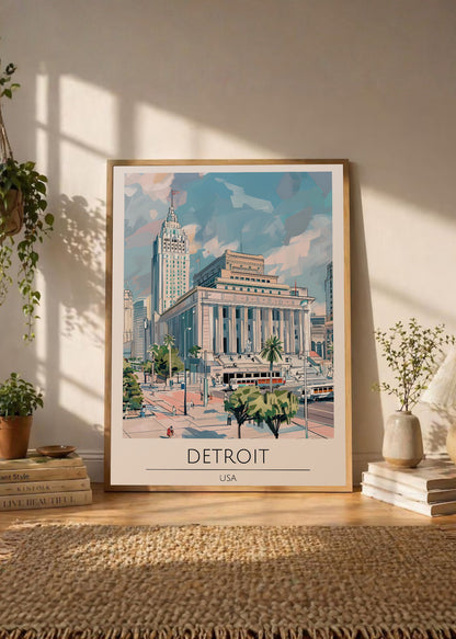 Cuadro Decorativo Travel, Detroit, USA, Ilustración Ciudad