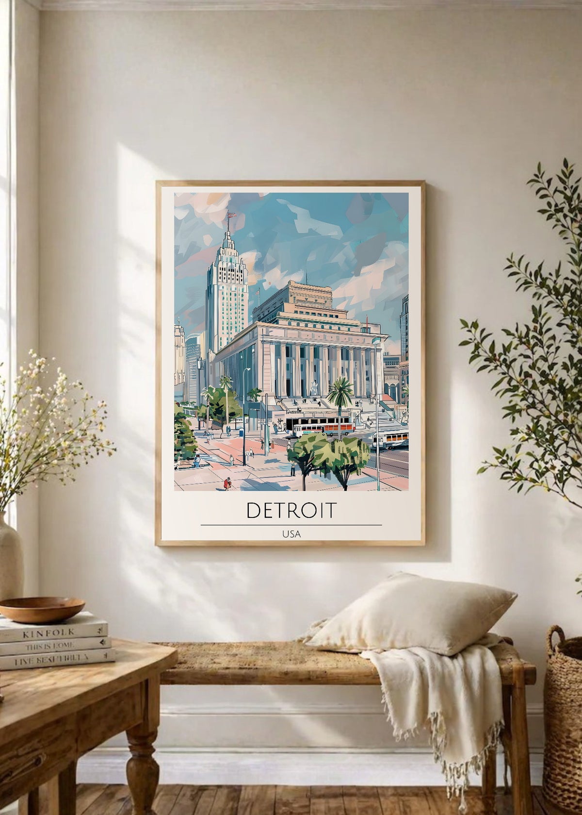 Cuadro Decorativo Travel, Detroit, USA, Ilustración Ciudad